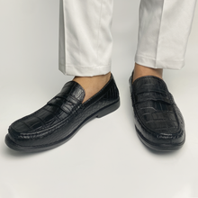 Luxury Black Alligator Leather Penny Loafer Slip On  | Crocodile Men's Loafer Shoe | SH131P42