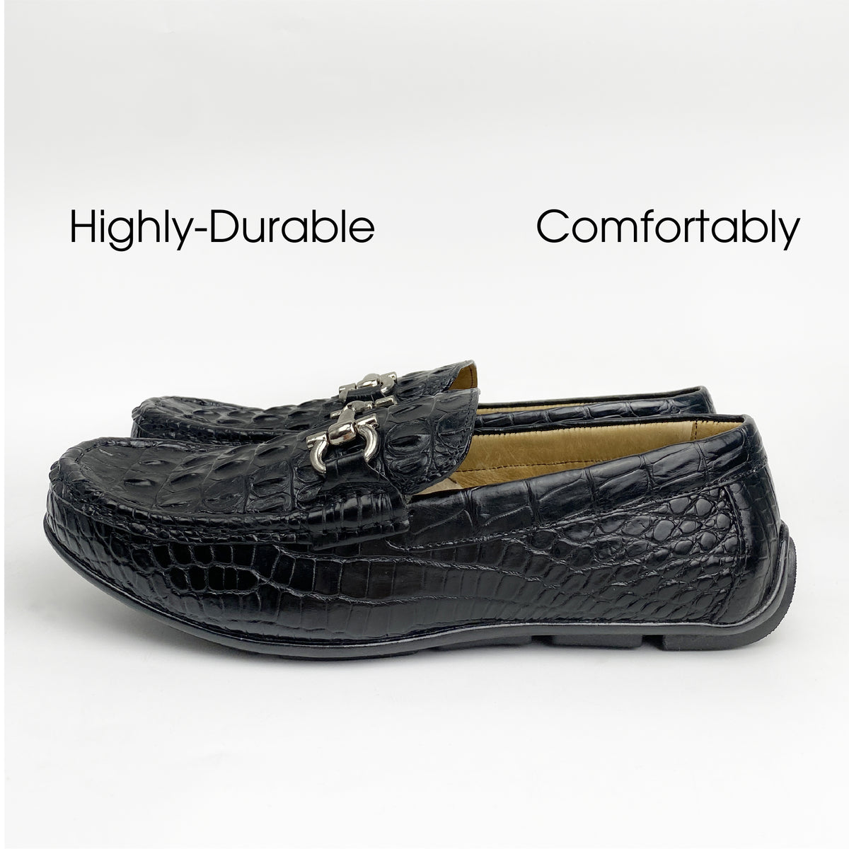 Mens Black Alligator Leather Loafers | Hornback Crocodile Skin Loafer Shoes For Men | SH31D42