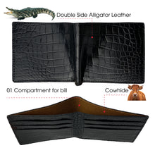 Black Double Side Alligator Slim Bifold Wallet For Men
