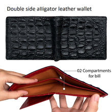 Black Double Side Alligator Hornback Leather Bifold Wallet