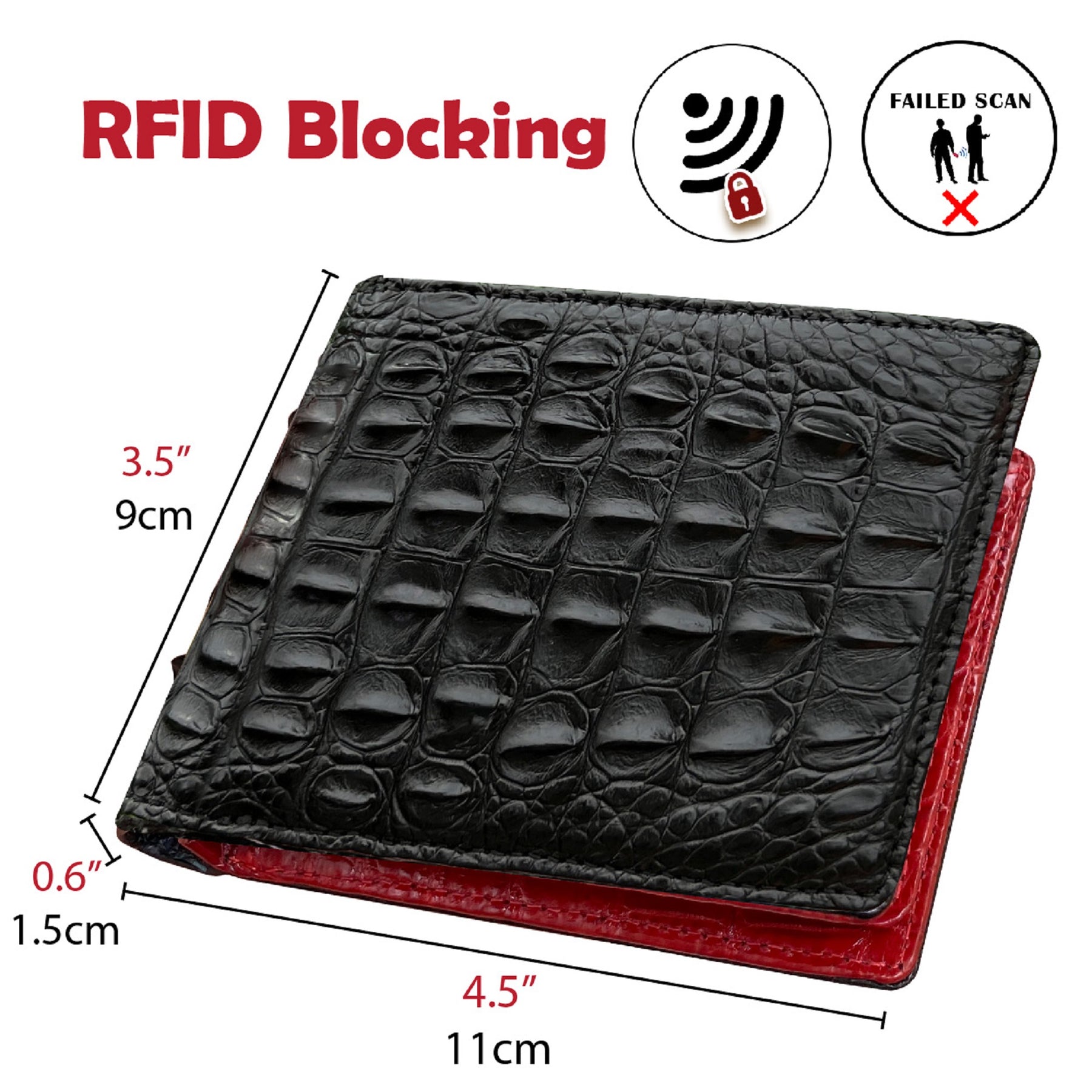 Black Double Side Alligator Hornback Leather Bifold Wallet