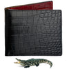 Black Red Double Side Alligator Slim Bifold Wallet For Men