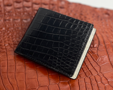 Black White Alligator Slim Bifold Wallet For Men