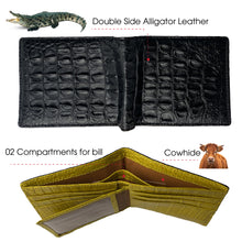 Black Yellow Double Side Alligator Hornback Bifold Wallet For Men