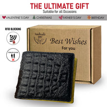Black Yellow Double Side Alligator Hornback Bifold Wallet For Men