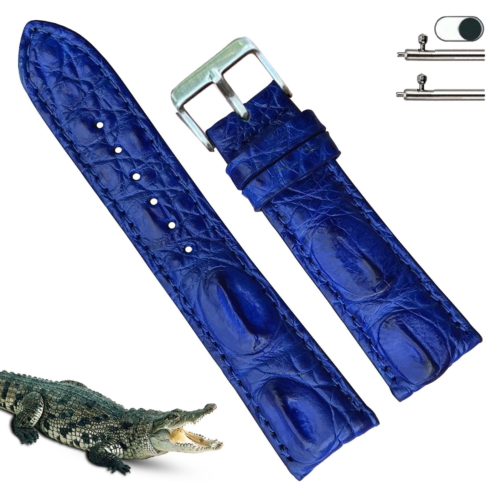 Blue Alligator Leather Watch bands With Quick Release 20mm Watch