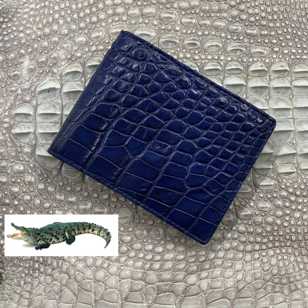 WILDHORN Carter Men's Leather Wallet - Blue Crocodile Embossed Bi-Fold With Multiple Card Slots & Zipper