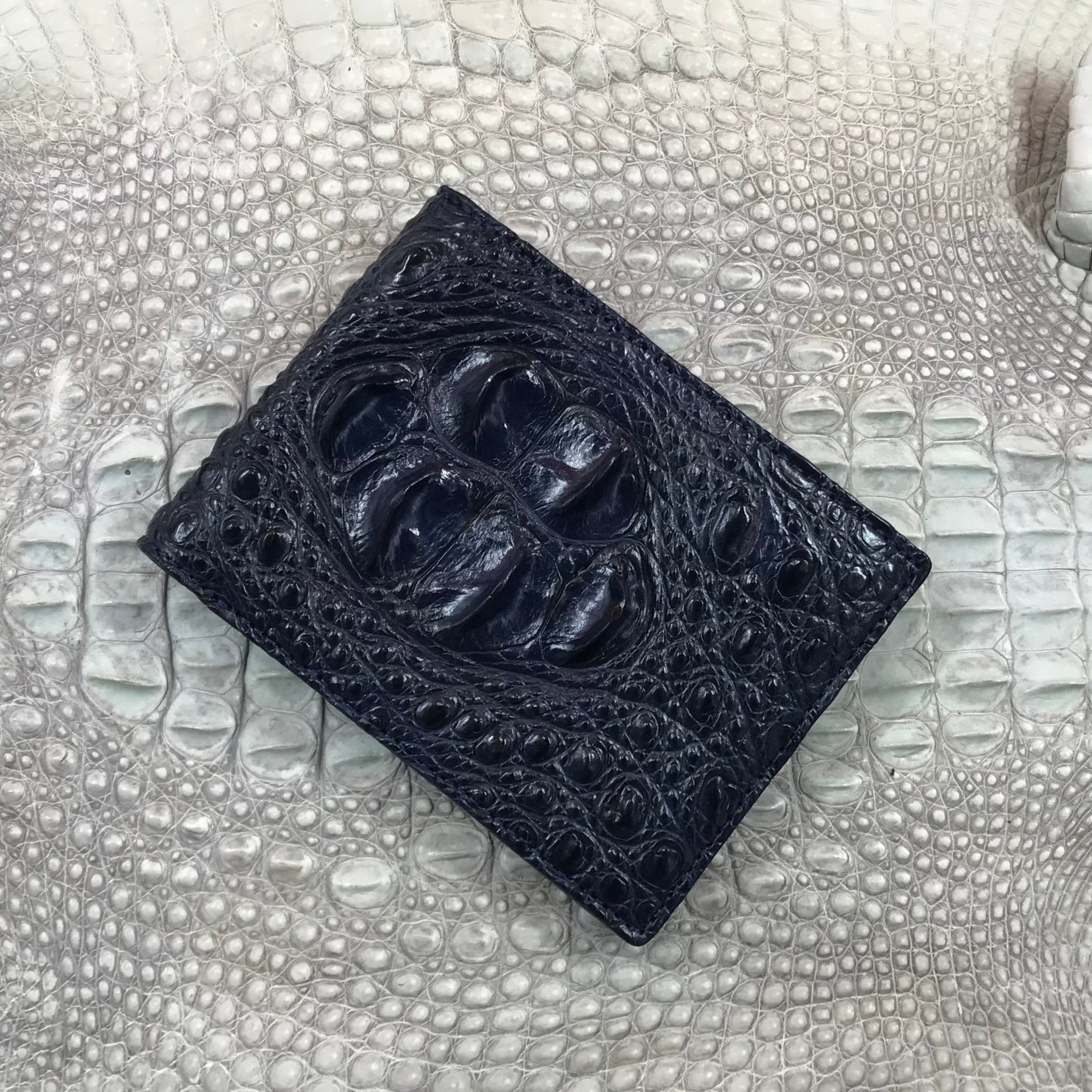 Blue Alligator Skin Bifold Wallet For Men | Handmade Crocodile Leather Wallet RFID Blocking | VL5623 - Vinacreations