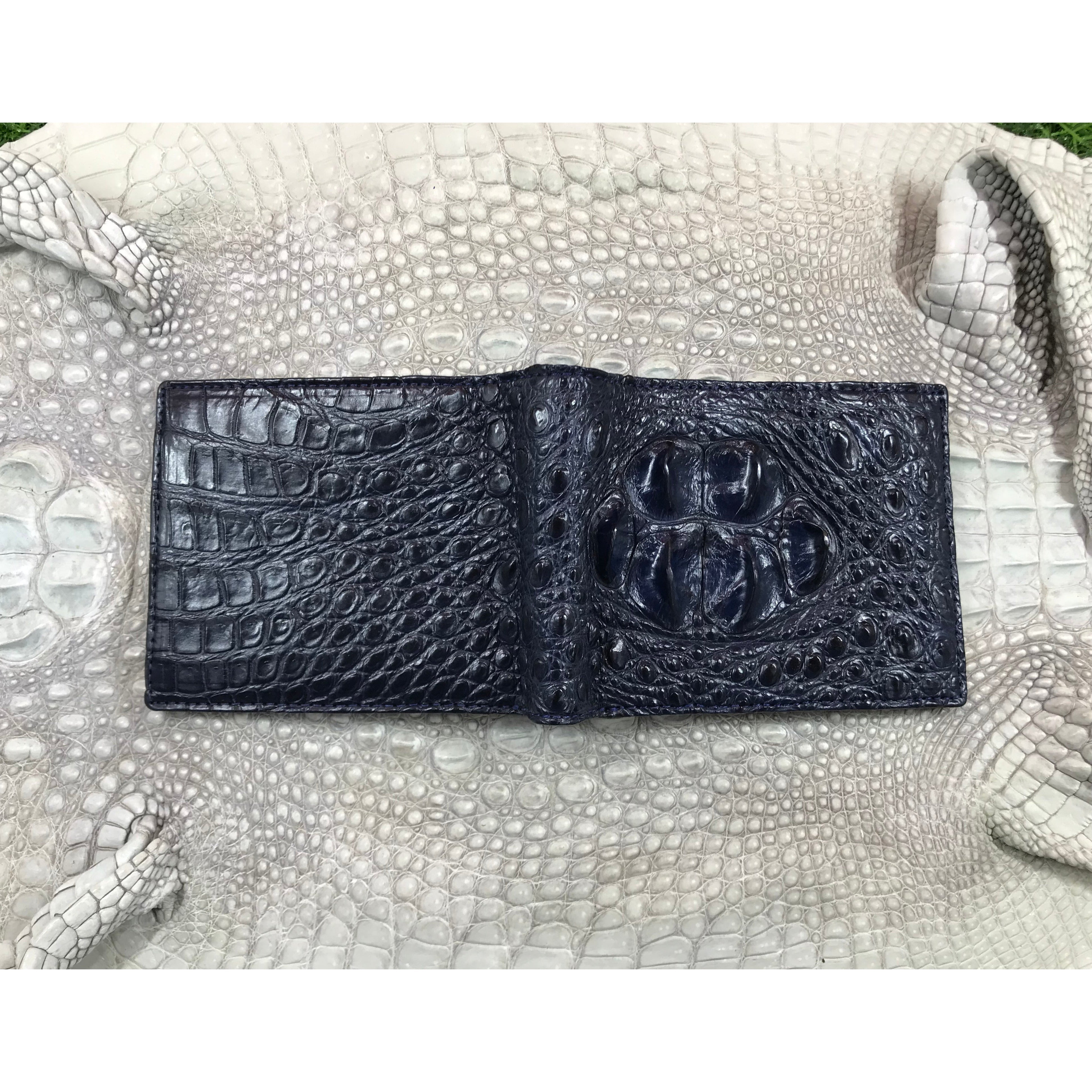 Blue Alligator Skin Bifold Wallet For Men | Handmade Crocodile Leather Wallet RFID Blocking | VL5623 - Vinacreations