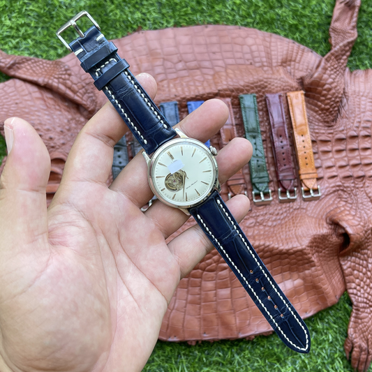 Hand Stitching Navy Blue Alligator Watch Strap DH-156
