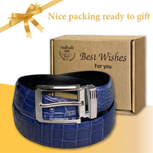 High-end Blue Alligator Belt Men's - Crocodile Skin Belly Belt 1.5" - Pin Buckle - BE-NAV-04-PIN