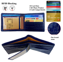 Blue Double Side Alligator Hornback Leather Bifold Wallet For Men RFID Blocking | VINAM-106
