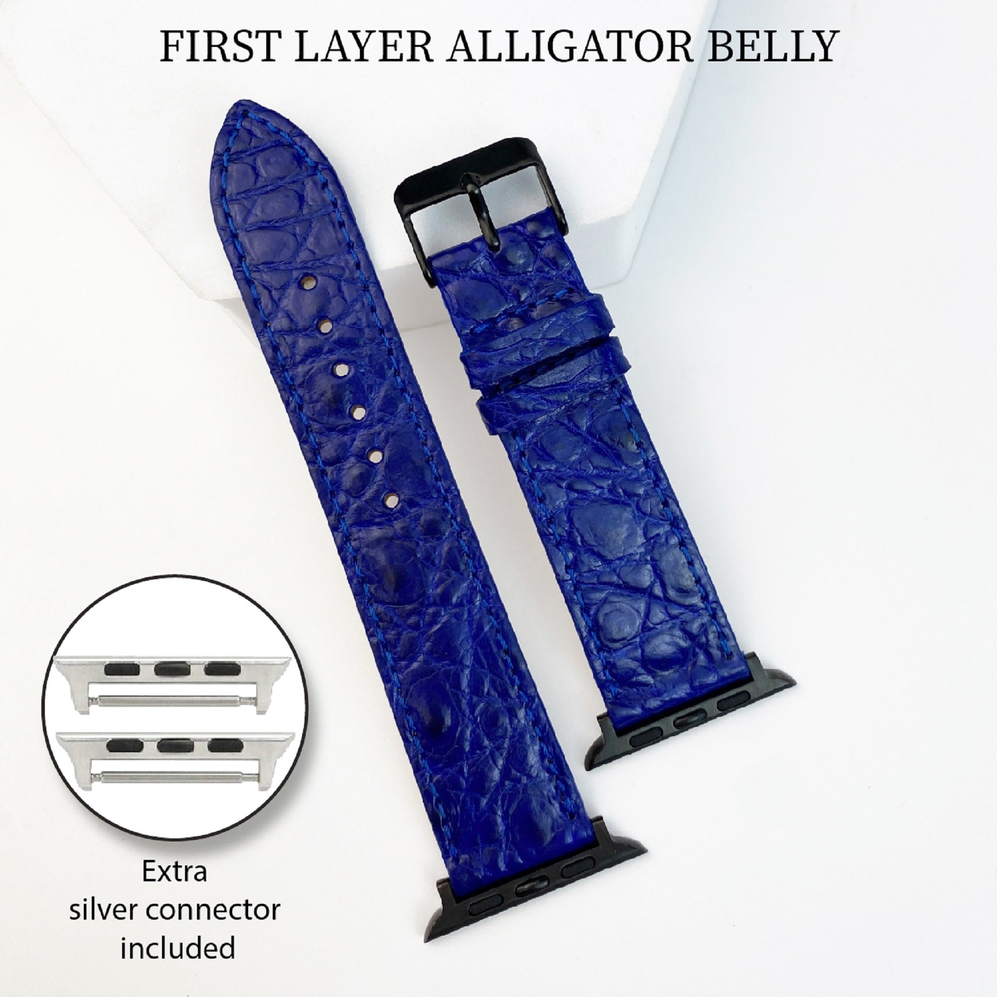 Blue Flat Alligator Leather Strap For Apple Watch
