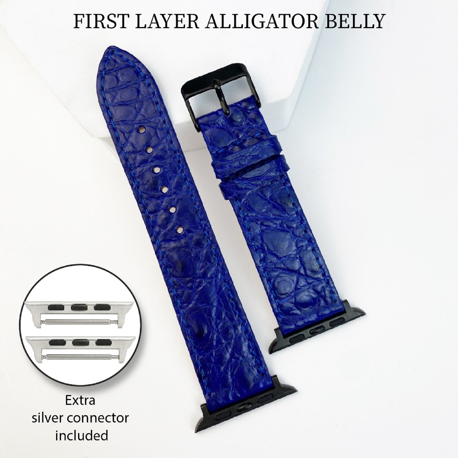 Blue Flat Alligator Leather Strap For Apple Watch