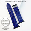 Blue Flat Alligator Leather Strap For Apple Watch