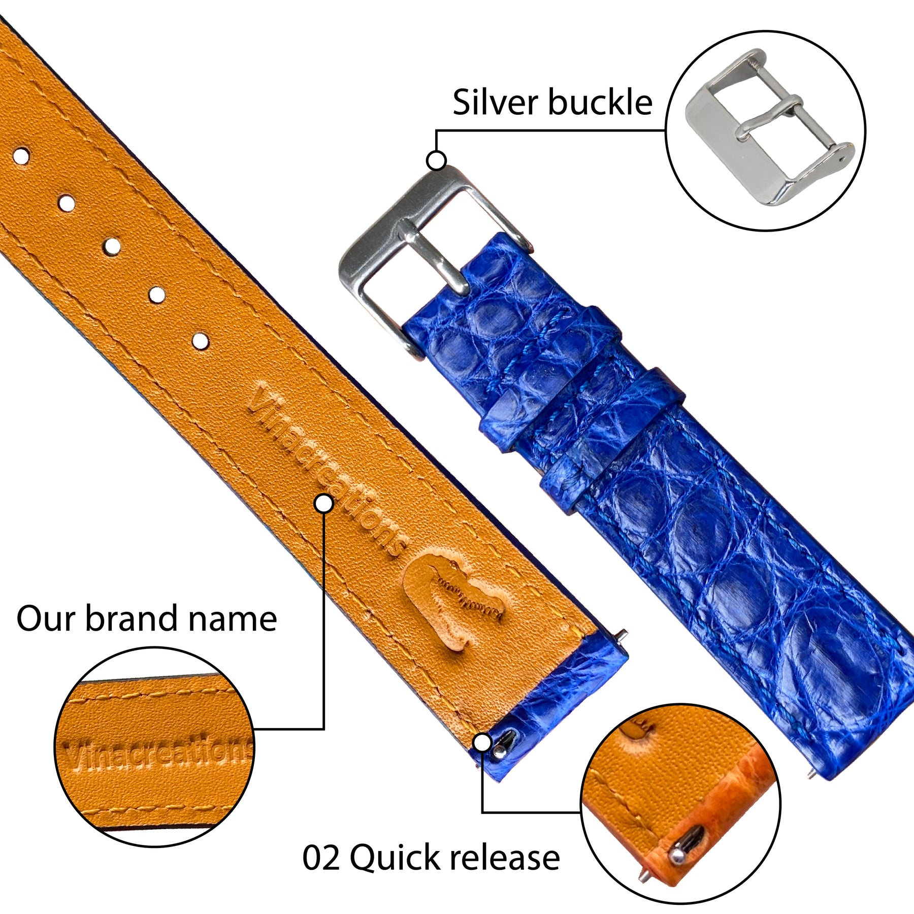 blue flat leather watch band