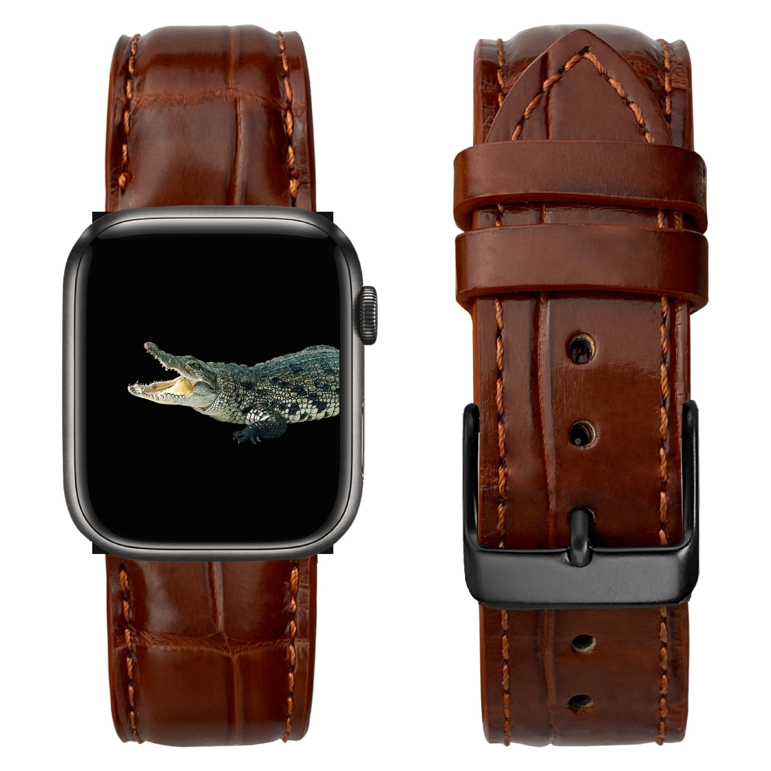 Brown Alligator Leather Watch Band Compatible with Apple Watch IWatch Series 7 6 5 4 3 2 1 SE | AW-06 - Vinacreations