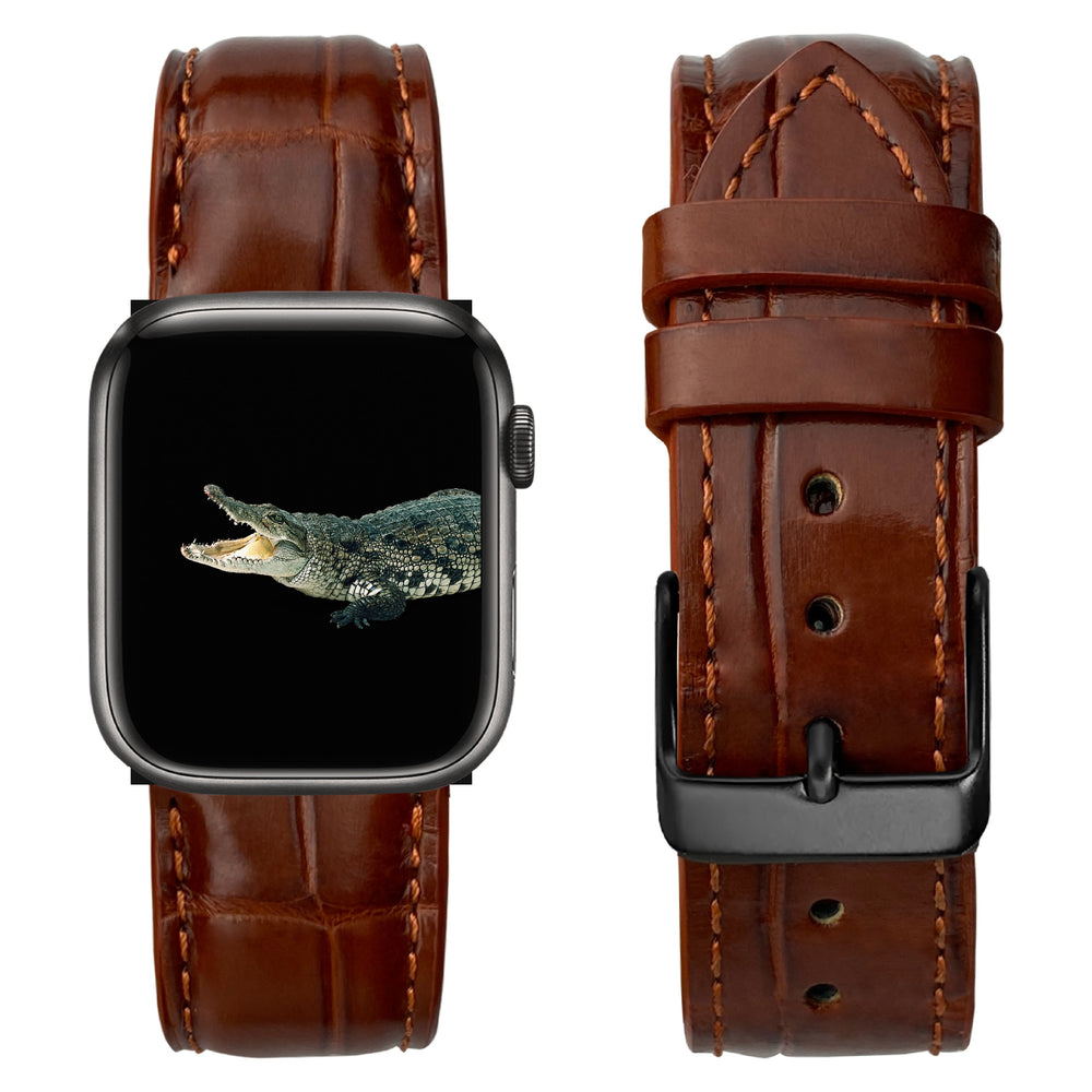 Brown Alligator Leather Watch Band Compatible with Apple Watch IWatch Series 7 6 5 4 3 2 1 SE | AW-06 - Vinacreations