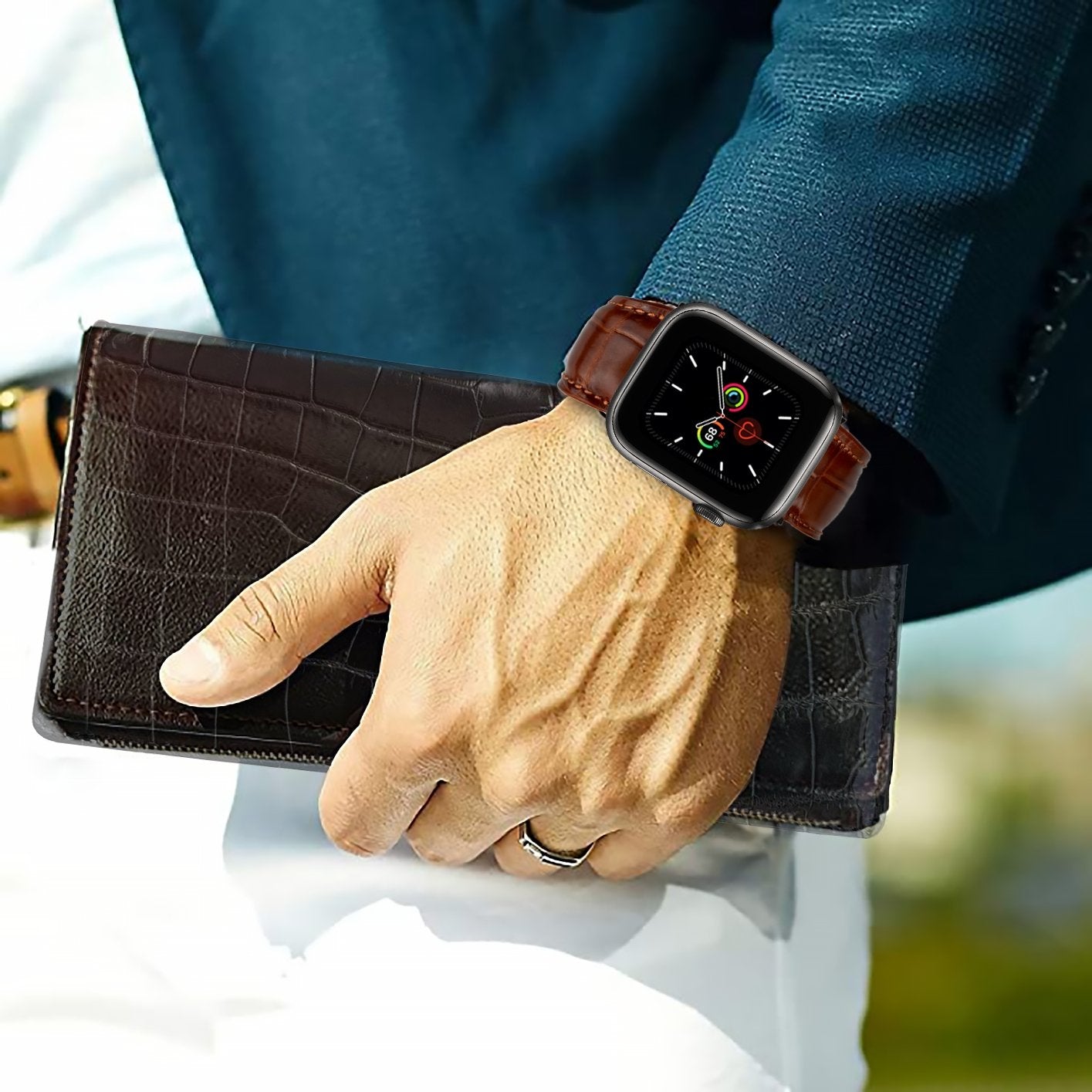 Brown Alligator Leather Watch Band Compatible with Apple Watch IWatch Series 7 6 5 4 3 2 1 SE | AW-06 - Vinacreations