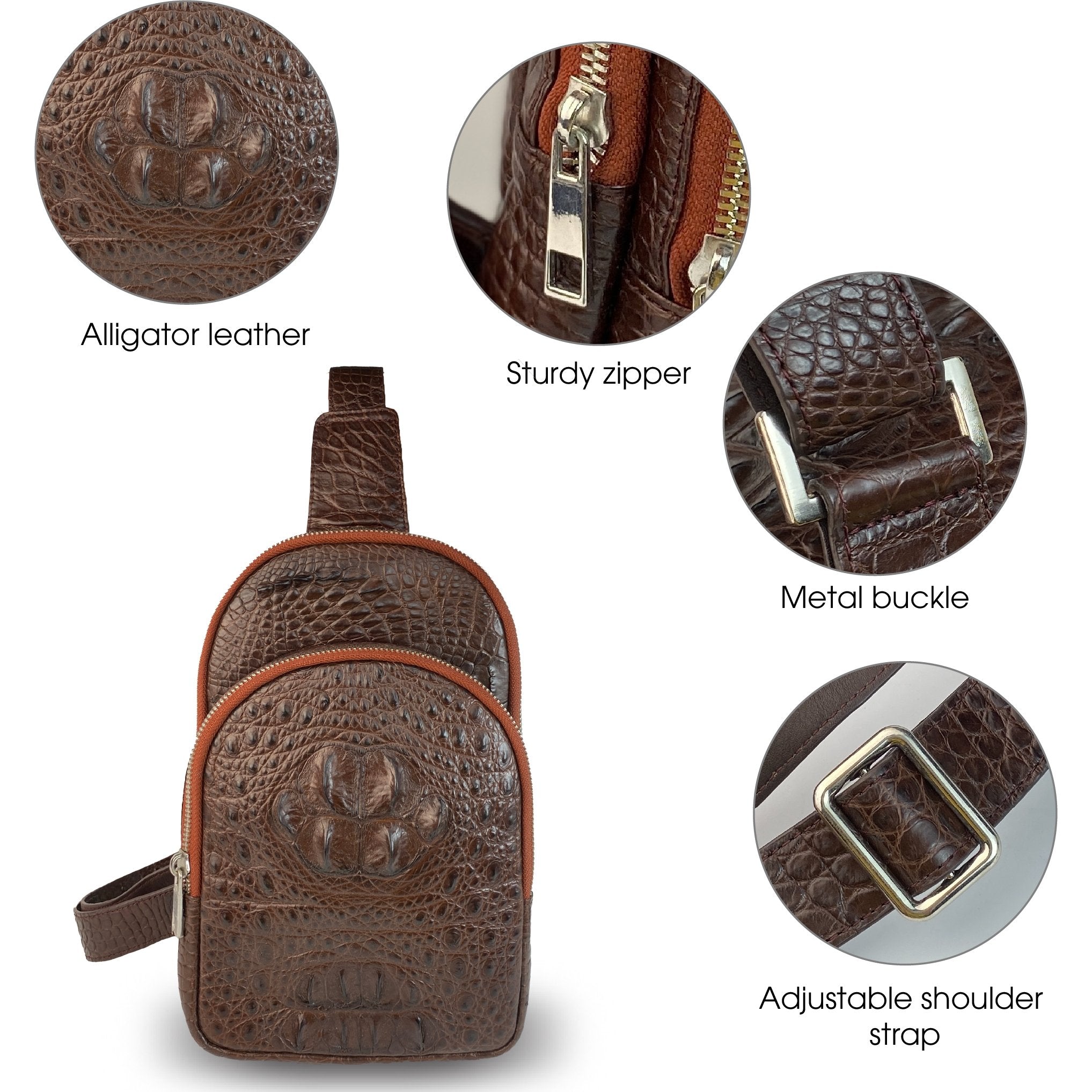 Brown Alligator Men‘s Leather Chest Bag, Messenger Bag, Crossbody Bag Christmas Gift For Men - Vinacreations