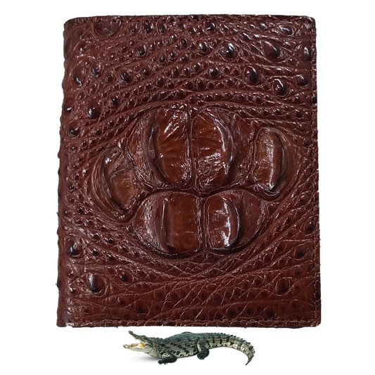 Brown Alligator Skin Bifold Vertical Wallet For Men | Handmade Crocodile Leather Wallet RFID Blocking | VL5614 - Vinacreations
