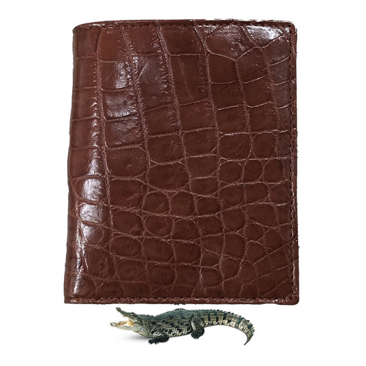 Brown Alligator Skin Bifold Vertical Wallet For Men | Handmade Crocodile Leather Wallet RFID Blocking | VL5615 - Vinacreations