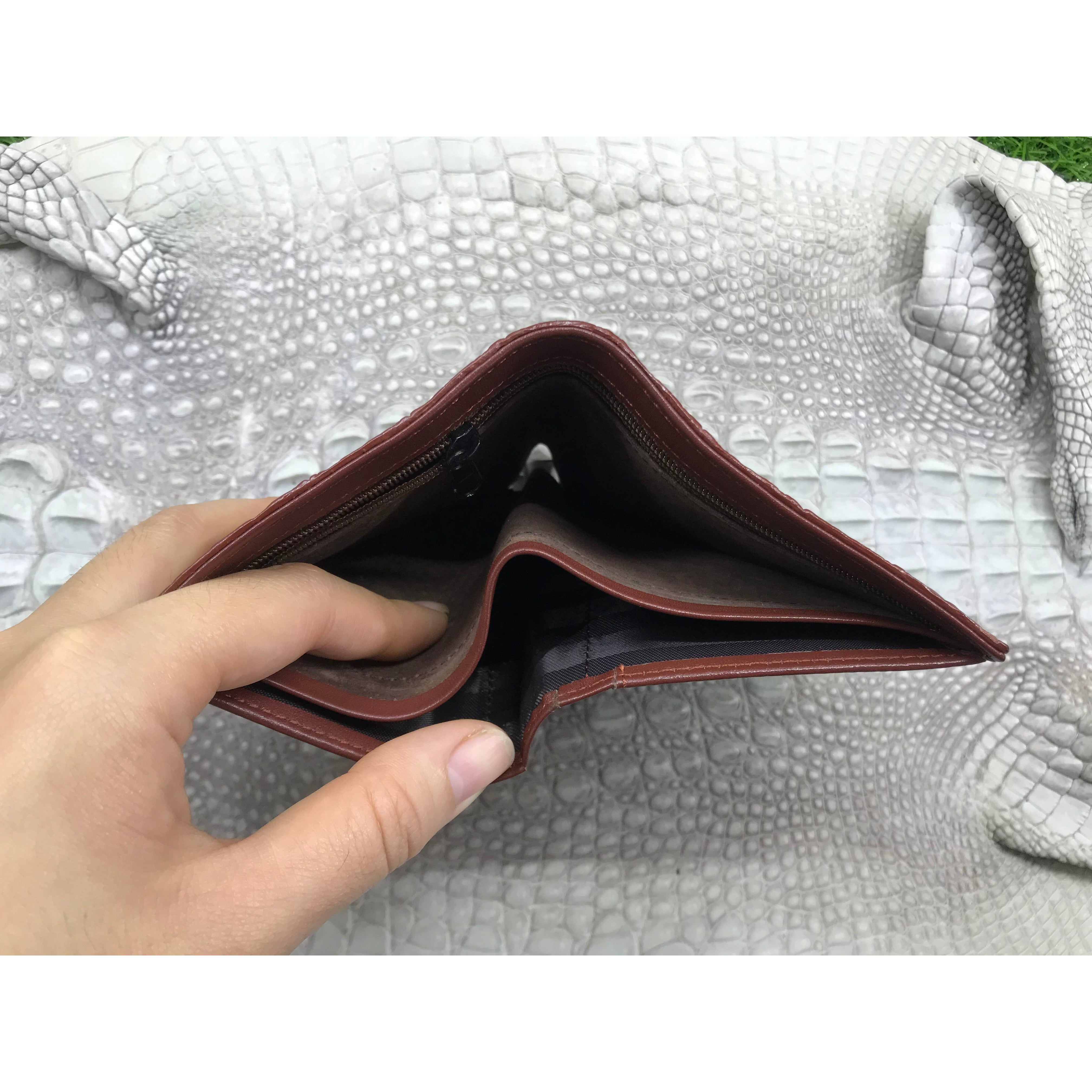 Brown Alligator Skin Bifold Vertical Wallet For Men | Handmade Crocodile Leather Wallet RFID Blocking | VL5687 - Vinacreations
