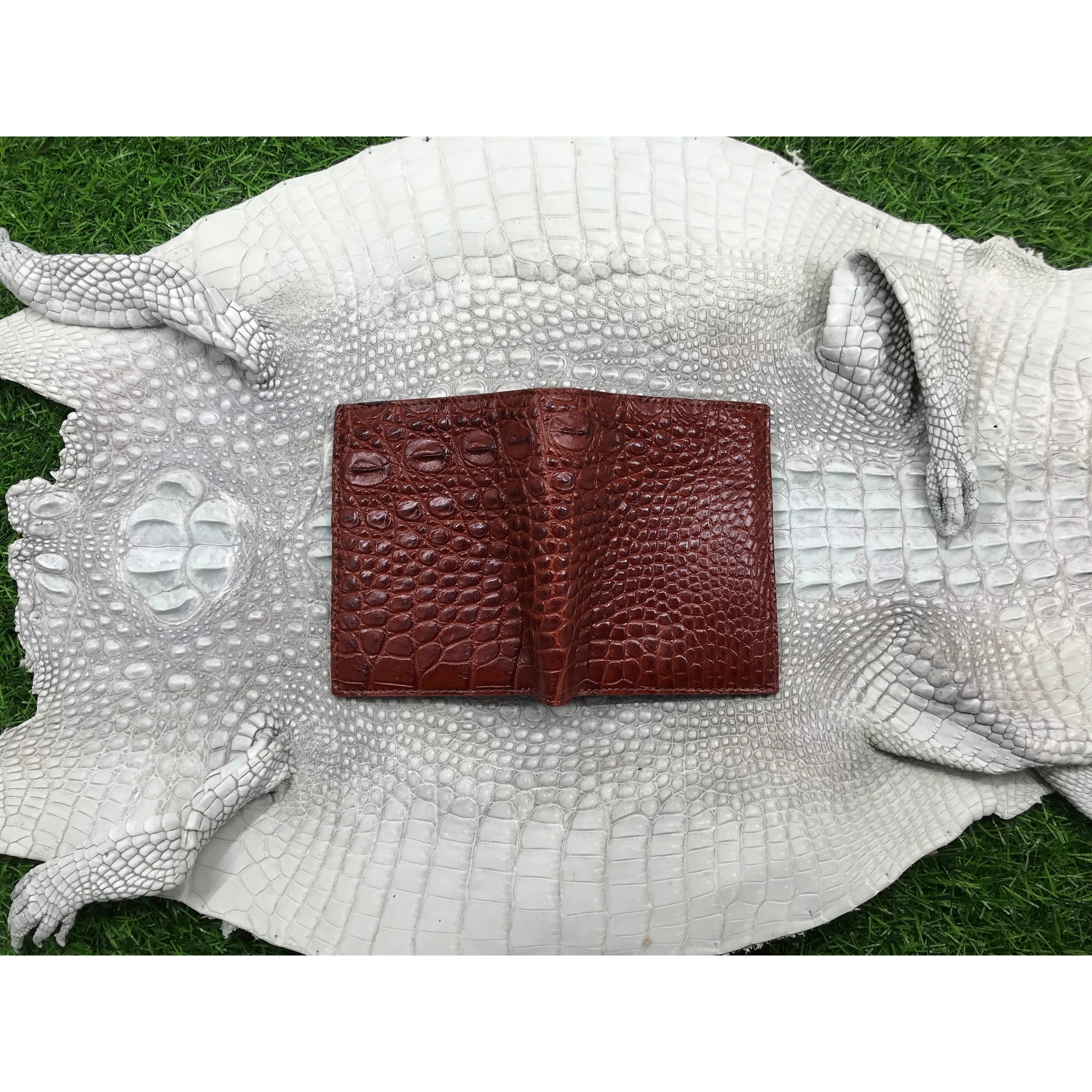Brown Alligator Skin Bifold Vertical Wallet For Men | Handmade Crocodile Leather Wallet RFID Blocking | VL5687 - Vinacreations