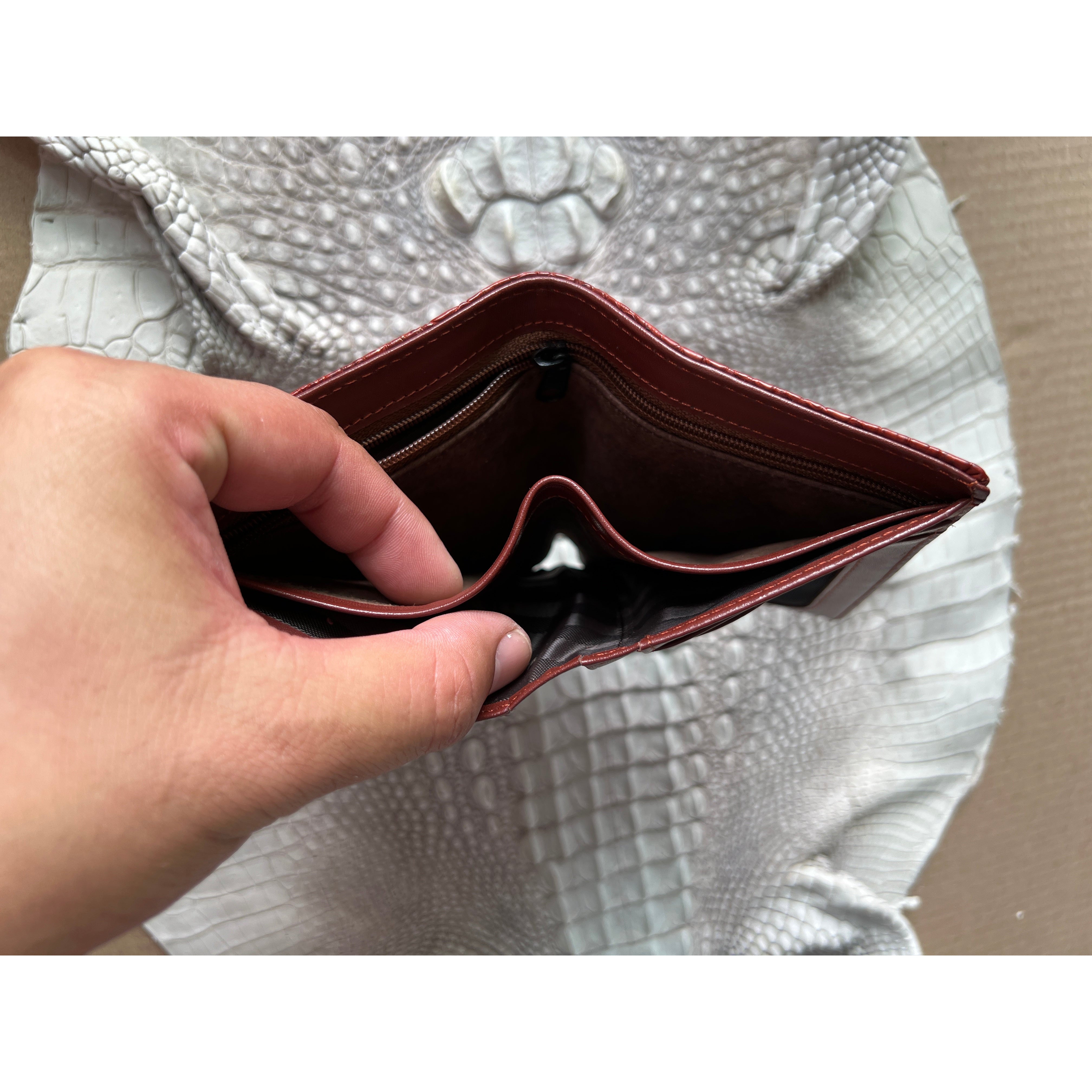 Brown Alligator Skin Bifold Wallet For Men | Handmade Crocodile Leather Wallet RFID Blocking | VL2117 - Vinacreations
