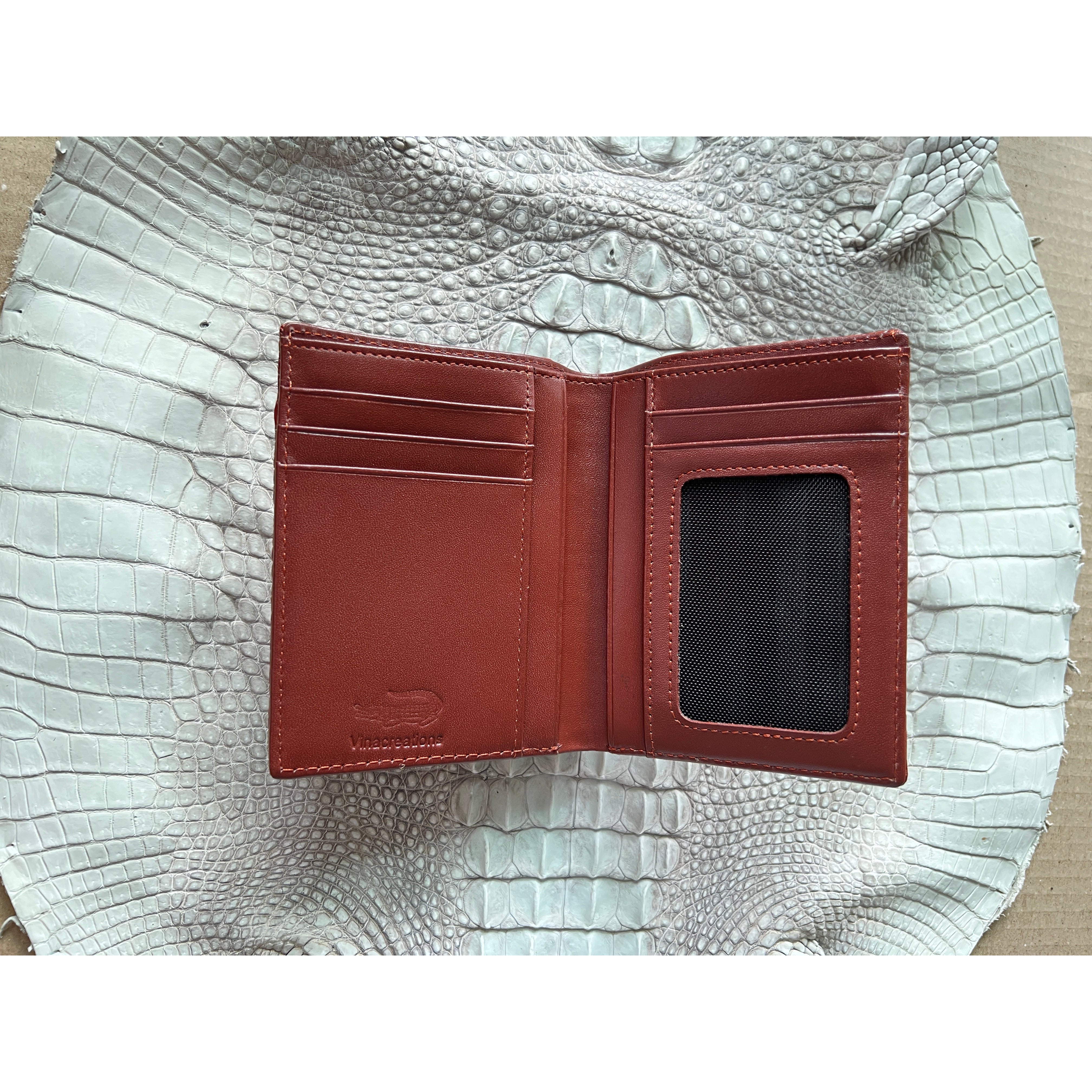 Brown Alligator Skin Bifold Wallet For Men | Handmade Crocodile Leather Wallet RFID Blocking | VL2117 - Vinacreations