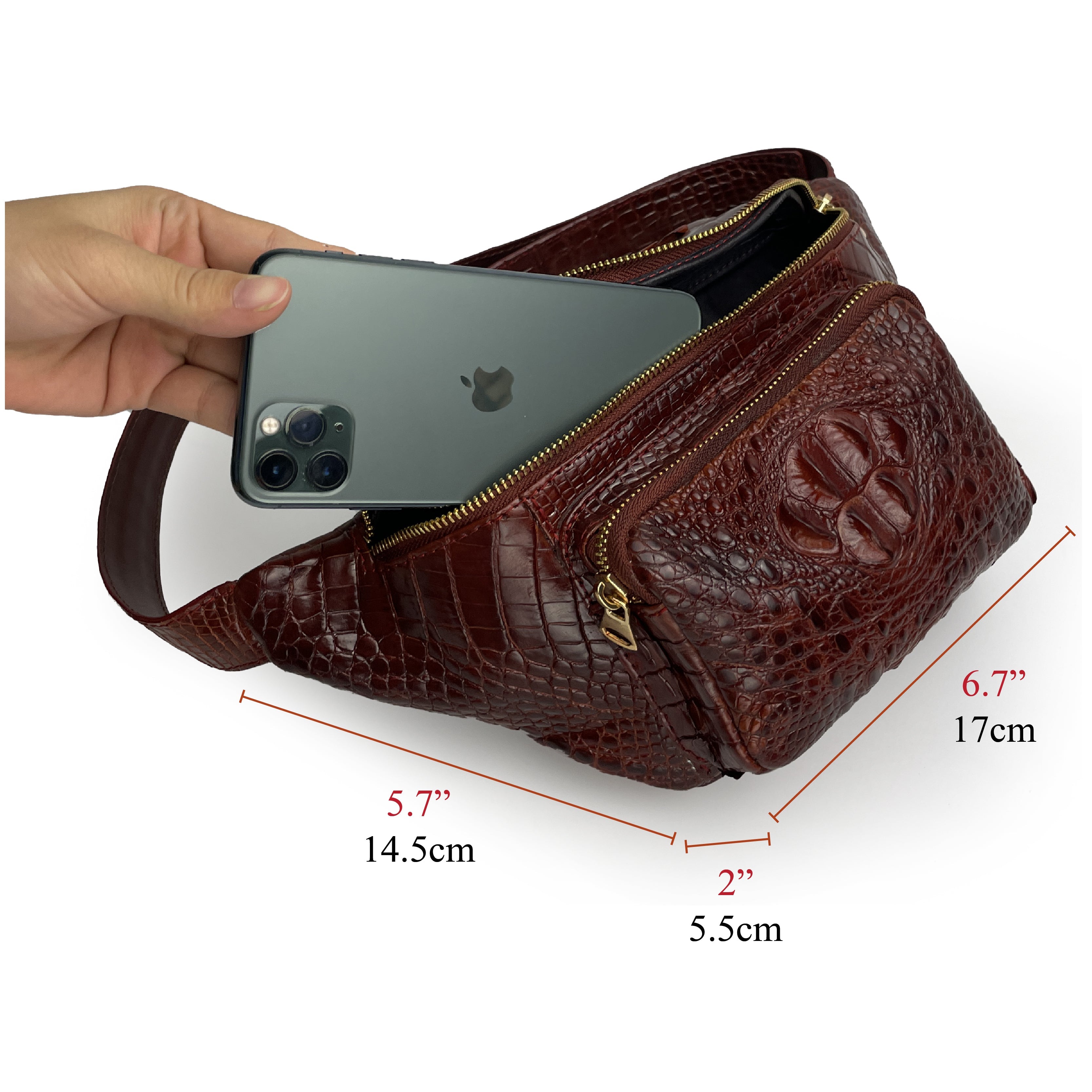Brown Crocodile Leather Belt Bag, Leather Fanny Pack, Adjustable Crossbody Bag, Men Leather Sling Bags, Minimalist Fanny Belt Bag - Vinacreations