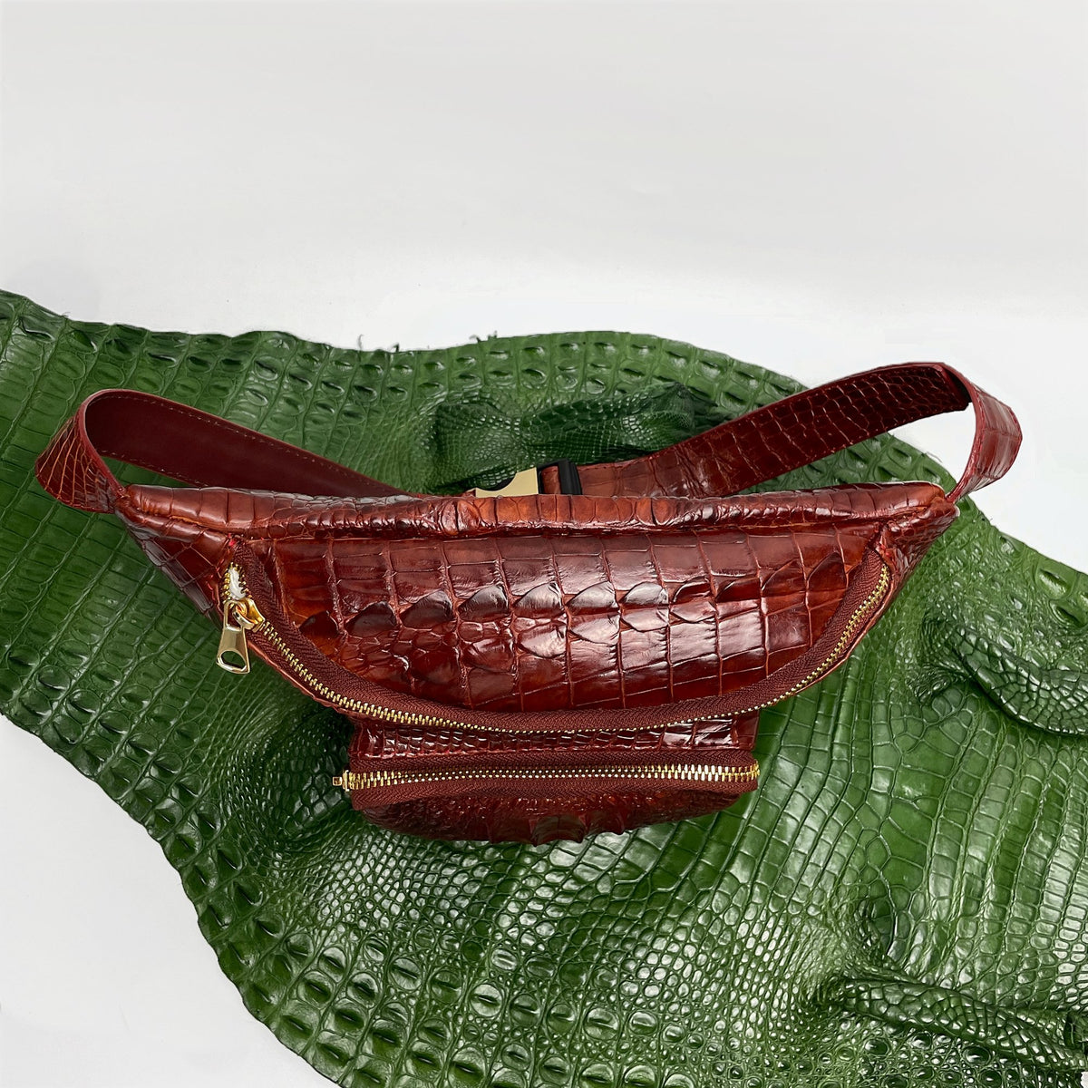 Brown Crocodile Leather Belt Bag, Leather Fanny Pack, Adjustable Crossbody Bag, Men Leather Sling Bags, Minimalist Fanny Belt Bag - Vinacreations