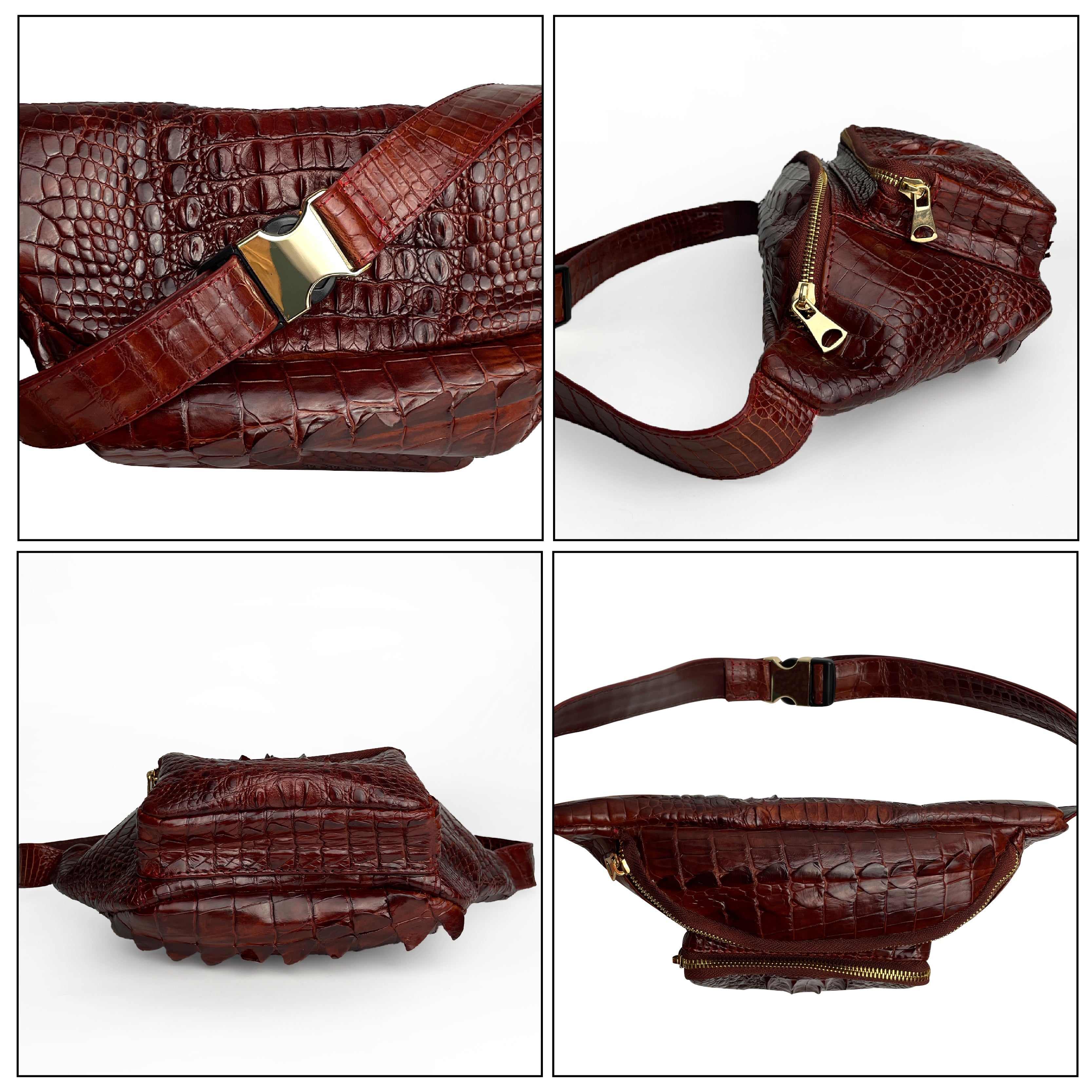 Brown Crocodile Leather Belt Bag, Leather Fanny Pack, Adjustable Crossbody Bag, Men Leather Sling Bags, Minimalist Fanny Belt Bag - Vinacreations