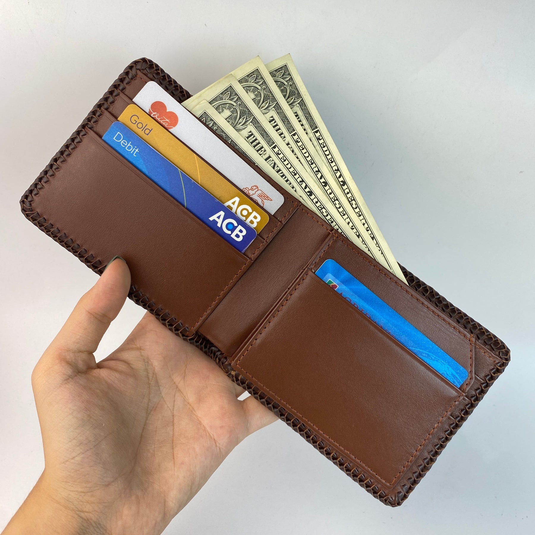 Brown Hornback Alligator Leather Bifold Wallet Knitting Edge | VINAM-01 - Vinacreations
