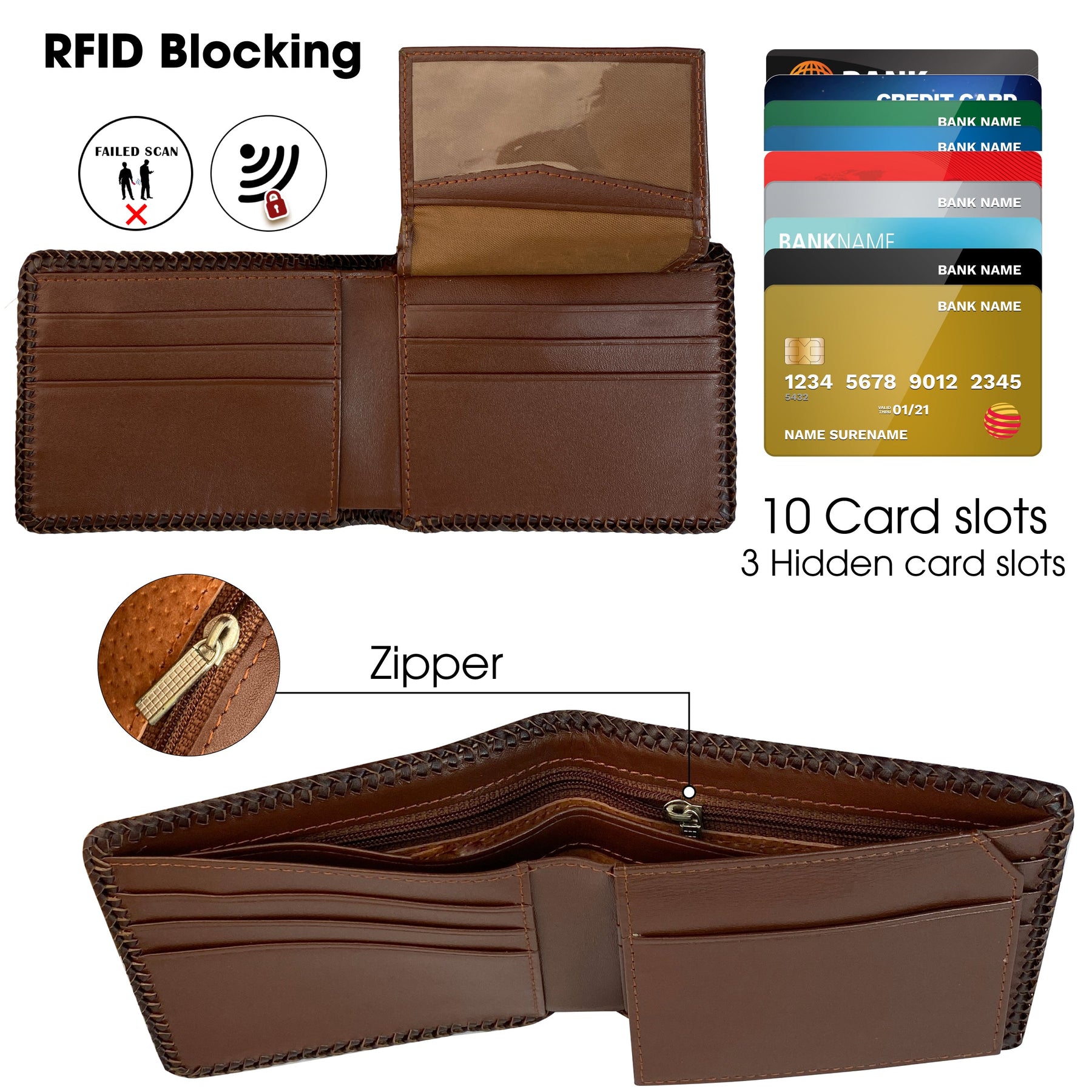 Brown Hornback Alligator Leather Bifold Wallet Knitting Edge | VINAM-01 - Vinacreations