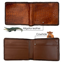 Brown Hornback Alligator Leather Bifold Wallet Knitting Edge | VINAM-01 - Vinacreations
