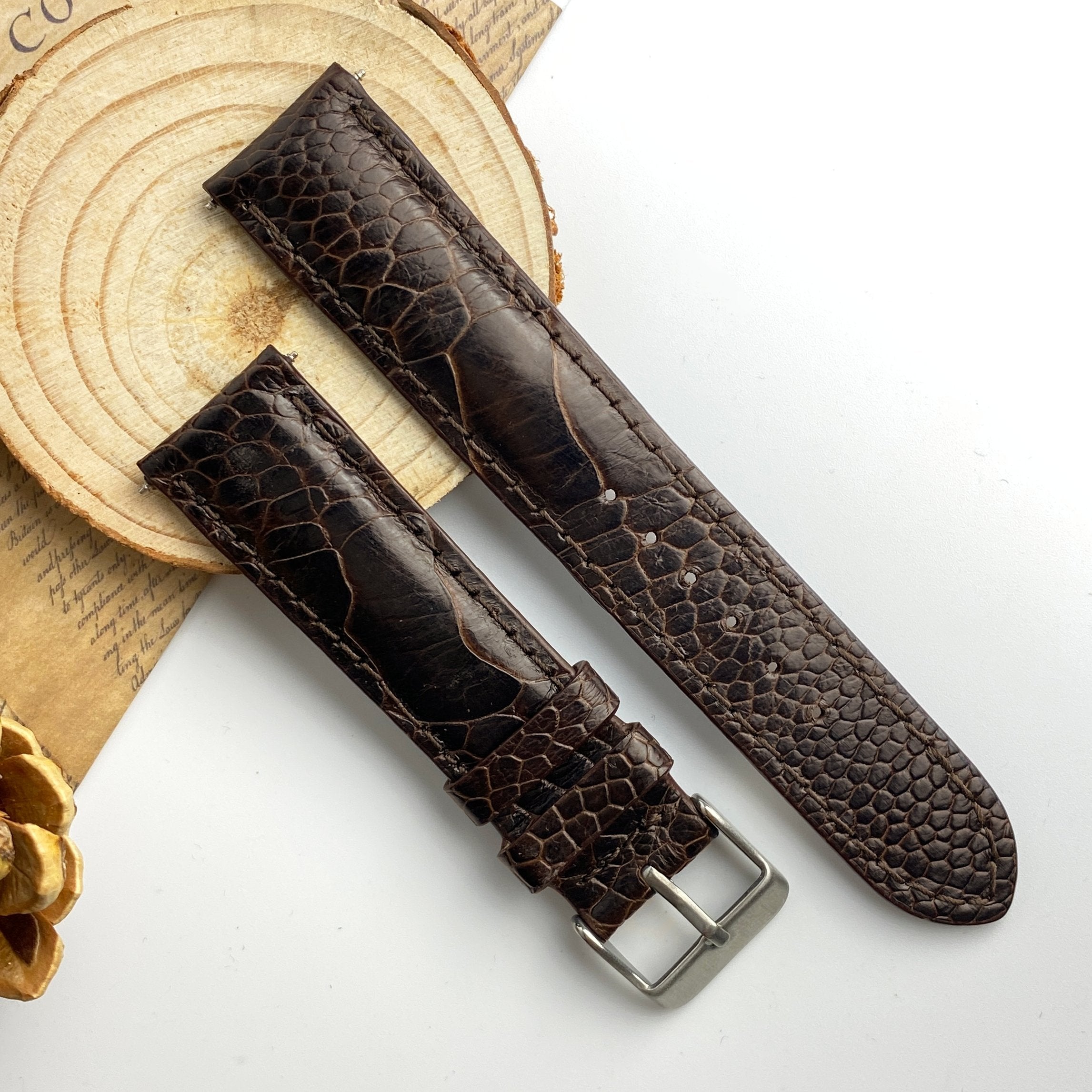 Brown Ostrich Leather Watch Band | Men Quick Release Replacement Wristwatch Strap | DH-31 - Vinacreations