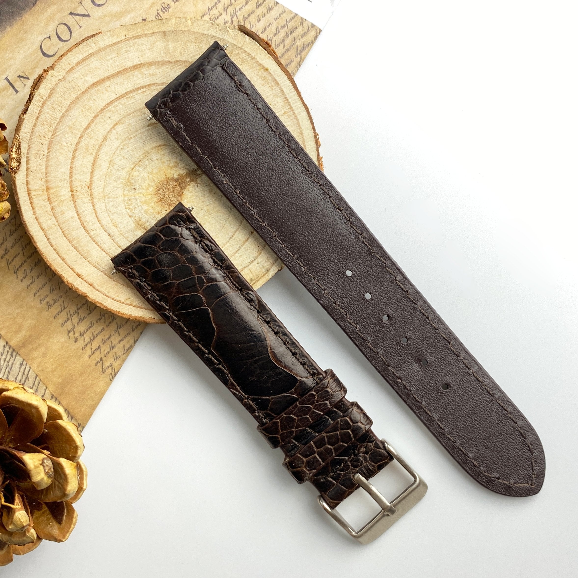 Brown Ostrich Leather Watch Band | Men Quick Release Replacement Wristwatch Strap | DH-31 - Vinacreations