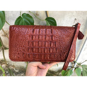 Brown Women's Long Purse Wallet Alligator Leather Clutch Large Capacity Luxury Ladies Crocodile Wristlet Organizer RFID Blocking Wallet VINU-14