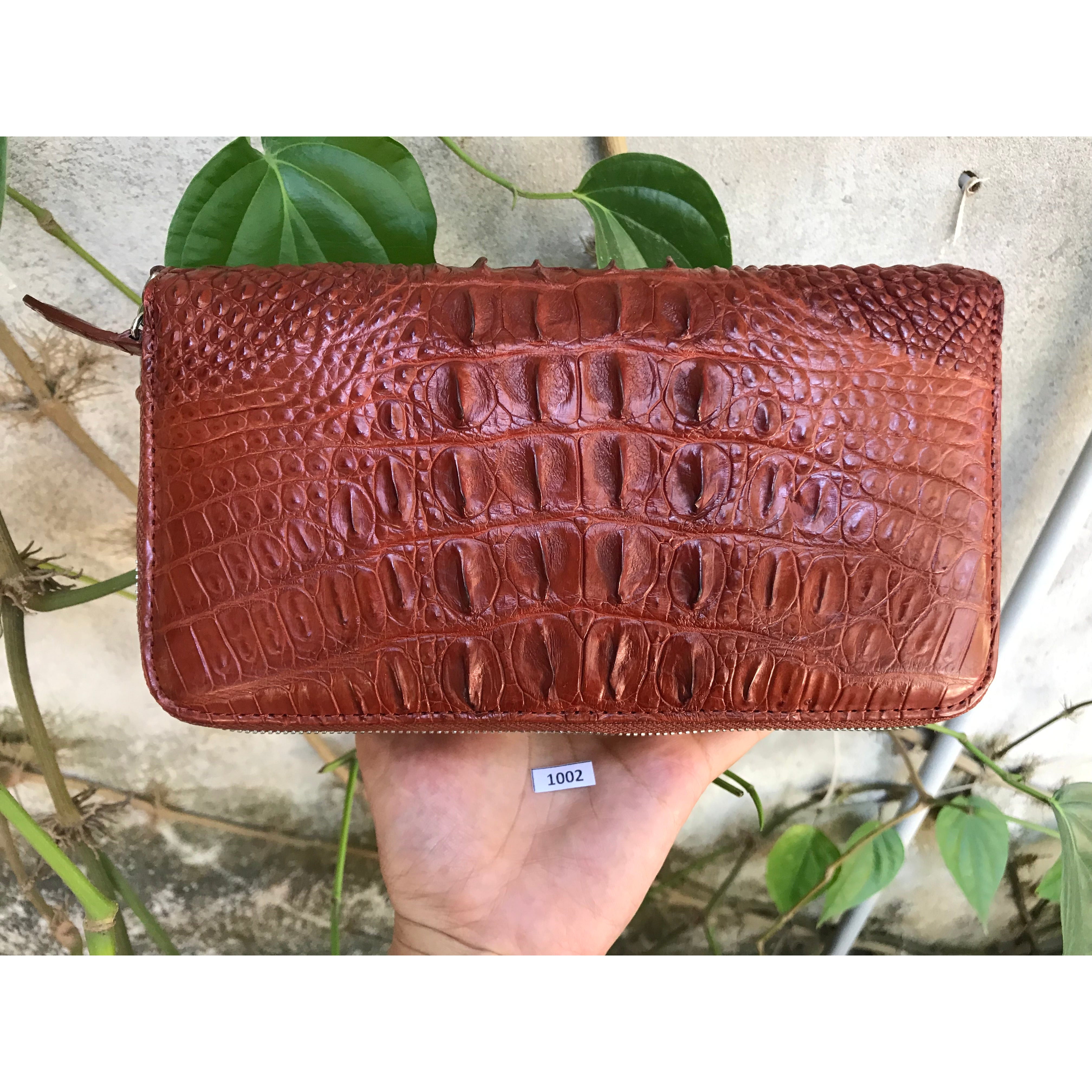 Brown Women's Long Purse Wallet Alligator Leather Clutch Large Capacity Luxury Ladies Crocodile Wristlet Organizer RFID Blocking Wallet VINU-14 - Vinacreations