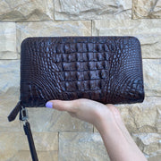 Brown Women's Long Purse Wallet Alligator Leather Clutch Large Capacity Luxury Ladies Crocodile Wristlet Organizer RFID Blocking Wallet VINU-16