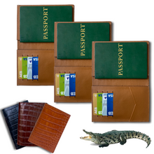 Brown Slim Alligator Leather Passport Holder Cover