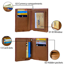 Large Capacity Alligator Leather Vertical Bifold Wallet | Crocodile Credit Card Holder for Men with 15 Card Slots | Light Brown DUN66