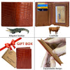 Large Capacity Alligator Leather Vertical Bifold Wallet | Crocodile Credit Card Holder for Men with 15 Card Slots | Light Brown DUN66