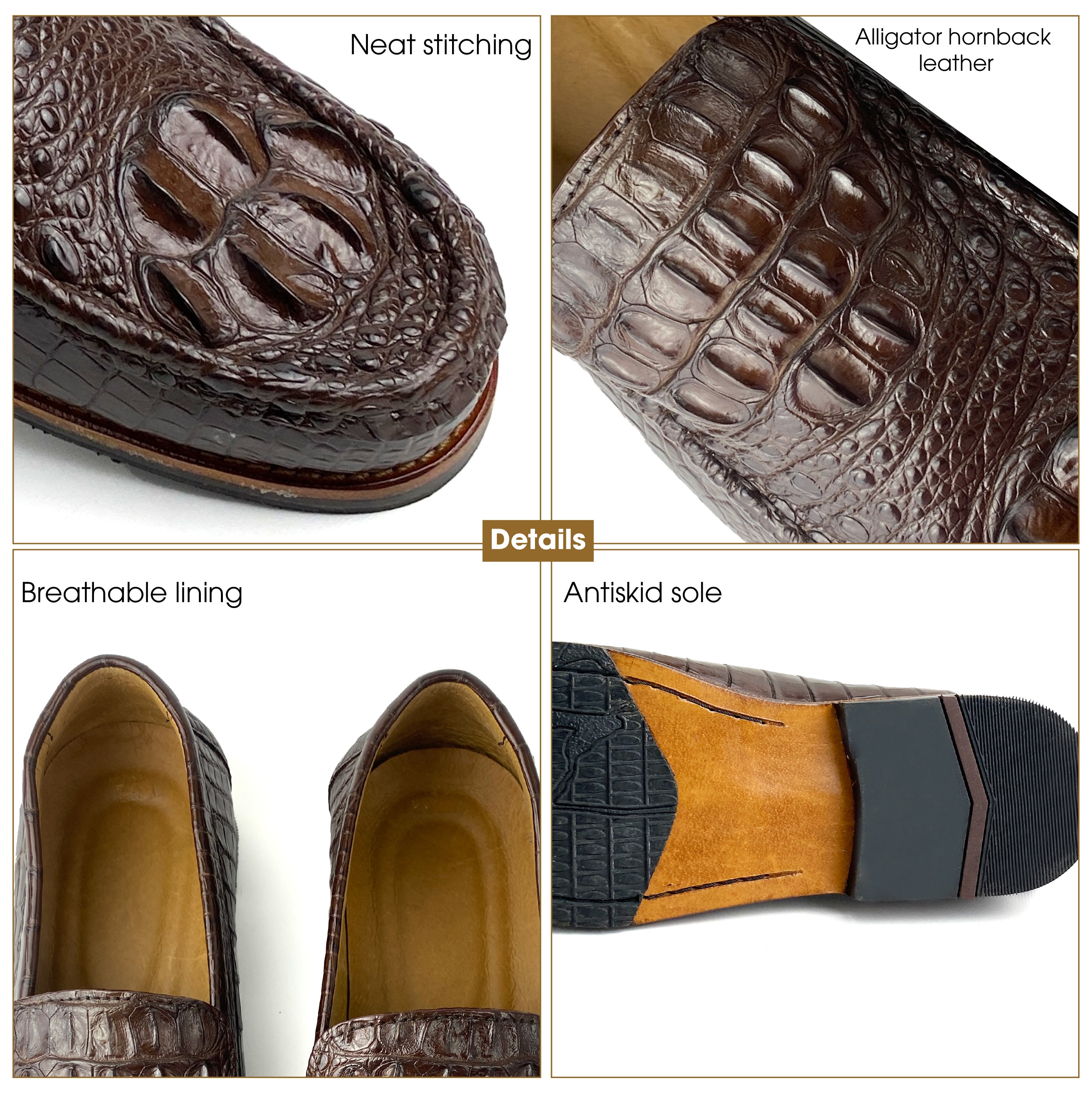 Classic Dark Brown Alligator Boat Shoes Men   | Crocodile Men Moccasin Leather Shoes | SH83K42
