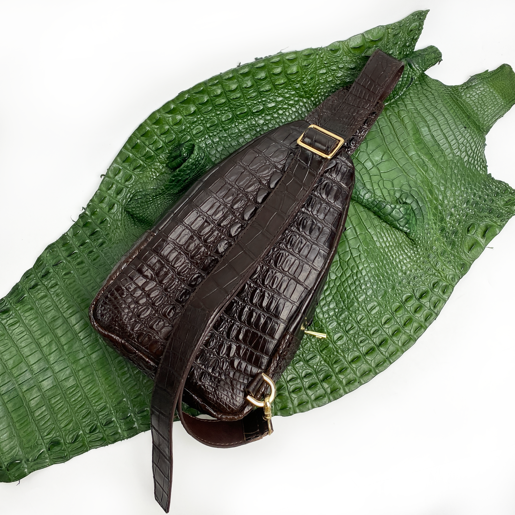 Dark Brown Alligator Crossbody Sling Bag | Handmade Men's Crocodile Shoulder Bag | BACKPACK33