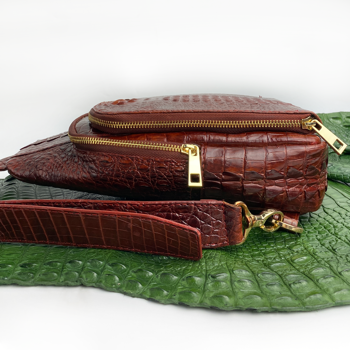 Light Brown Alligator Crossbody Sling Bag | Handmade Men's Crocodile Shoulder Bag | BACKPACK66