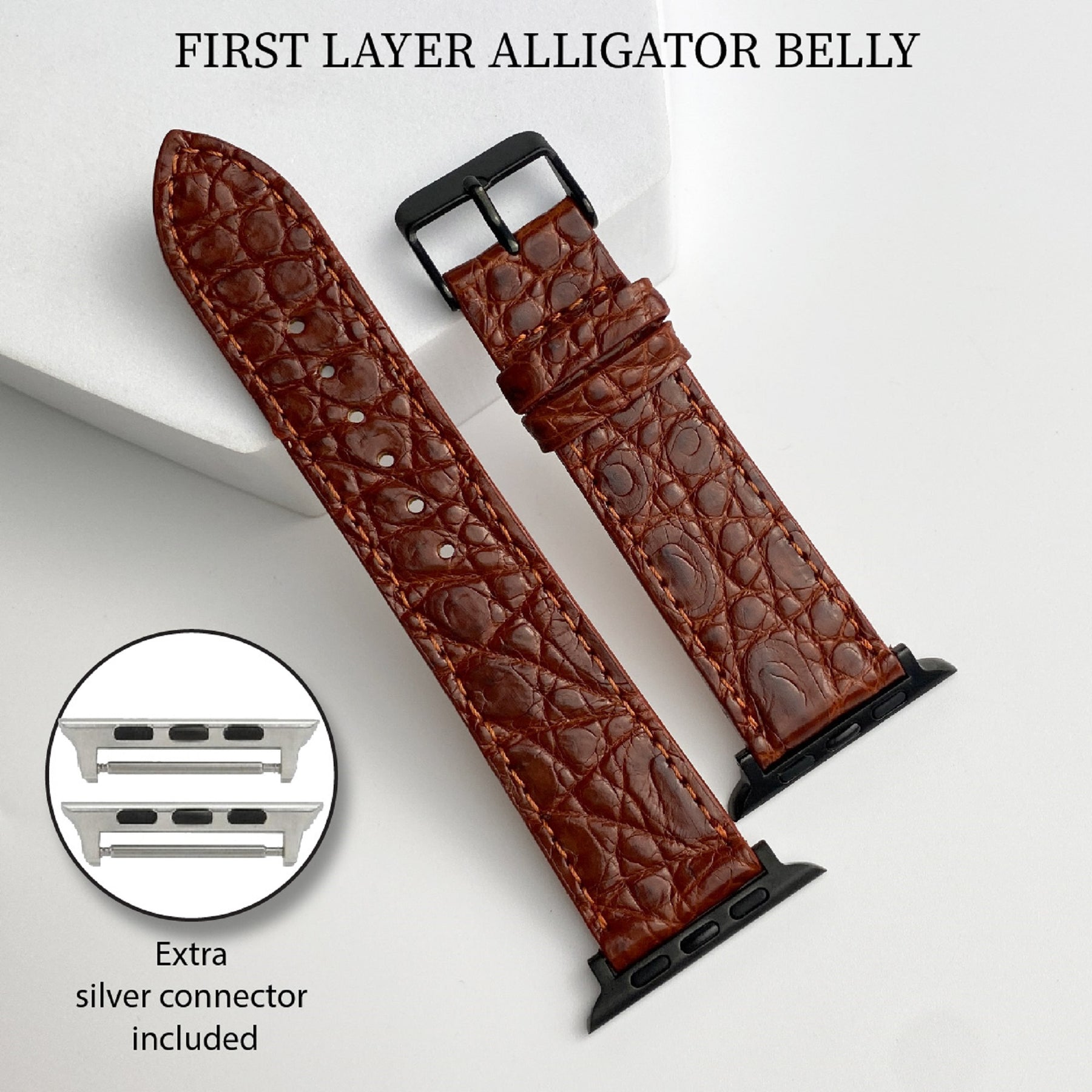 Light Brown Flat Alligator Leather Strap For Apple Watch