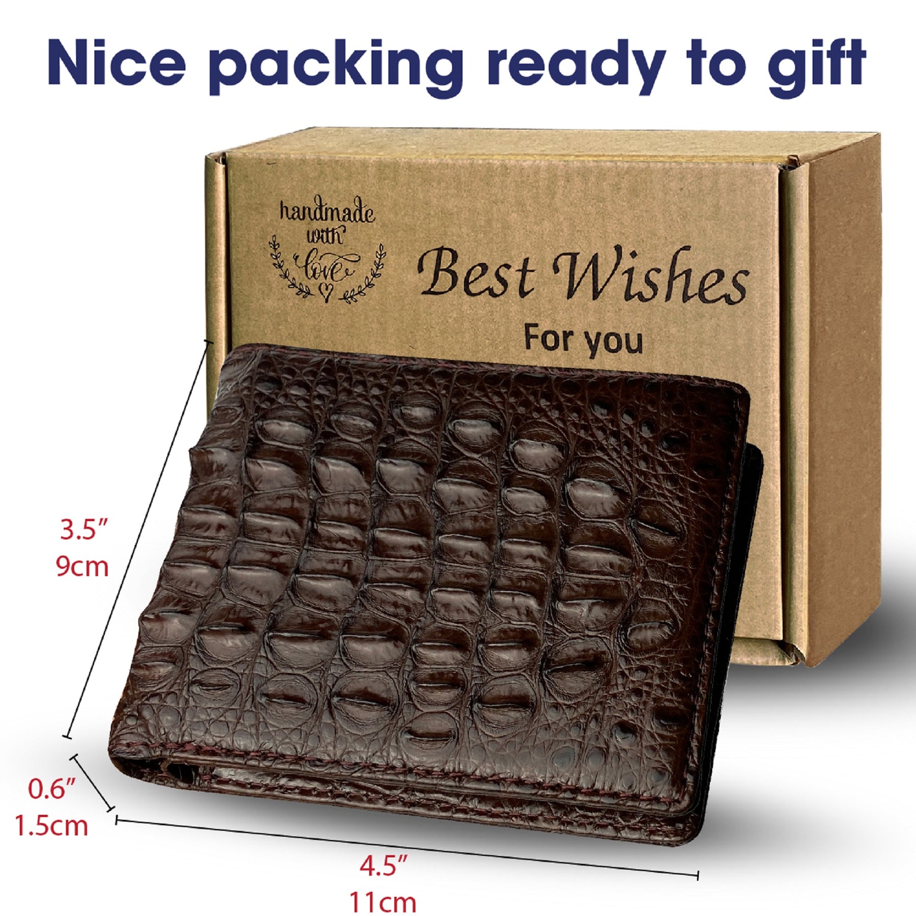 Dark Brown Double Side Alligator Hornback Leather Bifold Wallet