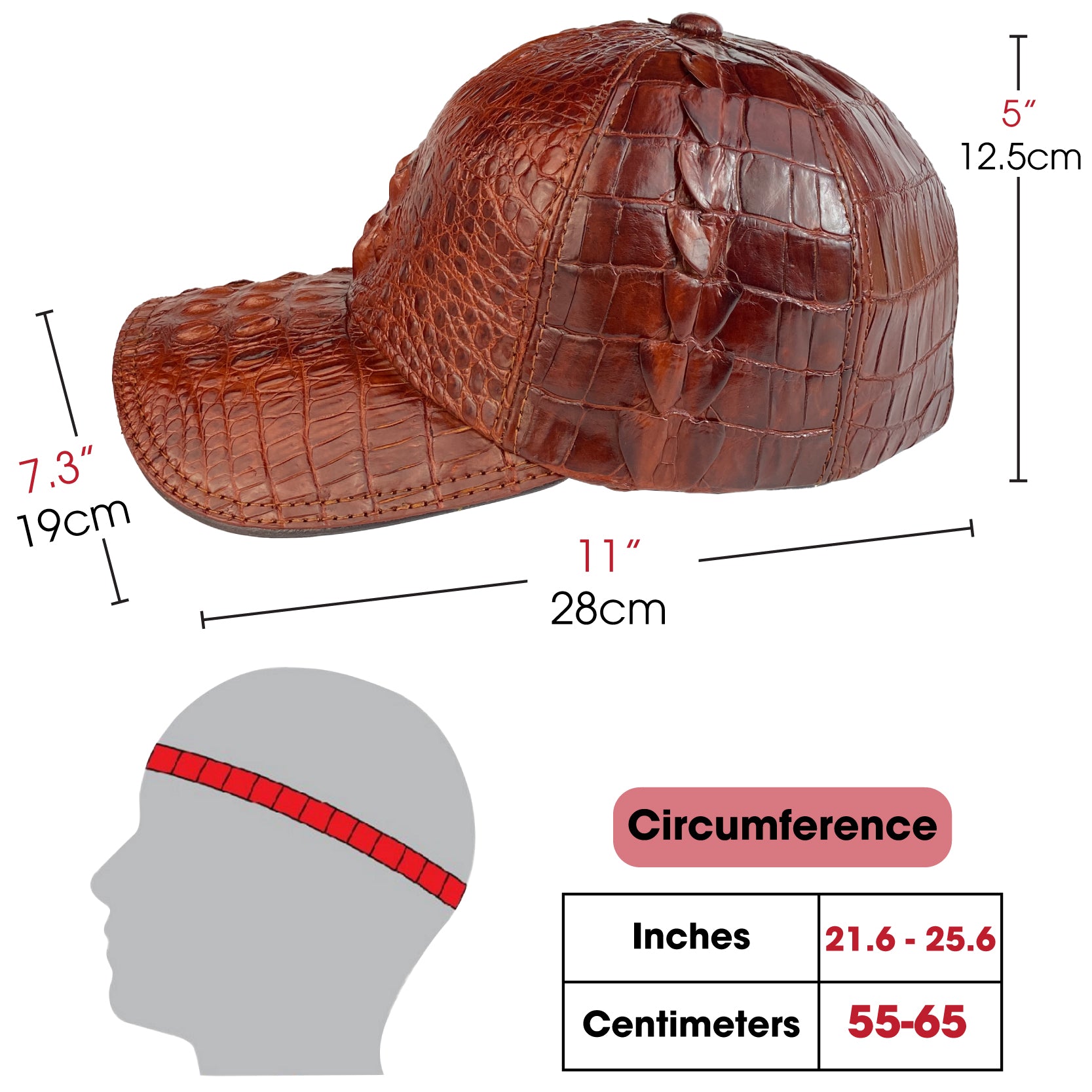 Brown Alligator Leather Cap - Fashionable Exotic Adjustable Outdoor Baseball Cap | Cowboy Style | HAT-BRO-22